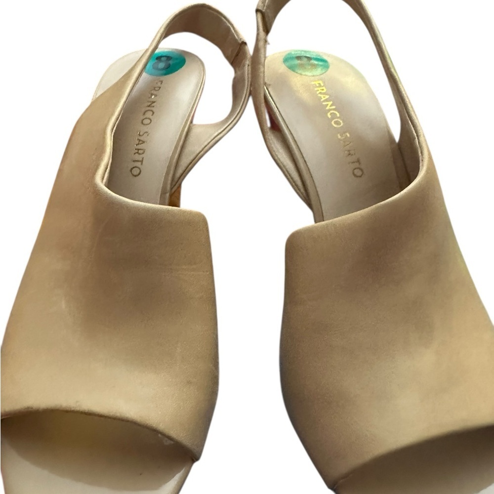 Franco Sarto Beige Open-Toe Slingback Heels